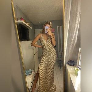 Gold prom dress with slit